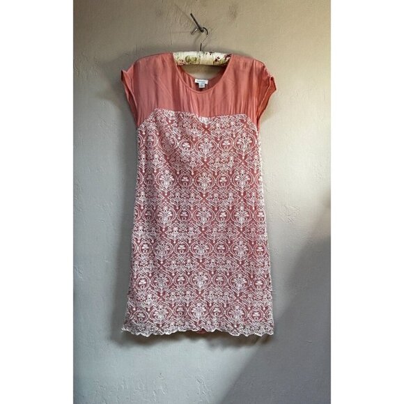 Sundance Women's Rose Palace Embroidered Shift Dress Cap Sleeve Pink Size Small
